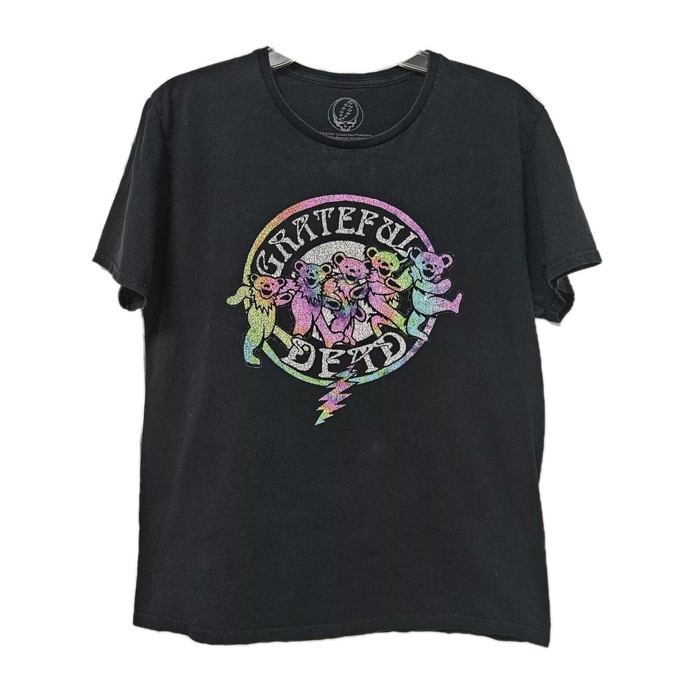 Grateful Dead T-Shirt Mens L Black Rainbow Dancing Bears Graphic Crewneck Cotton